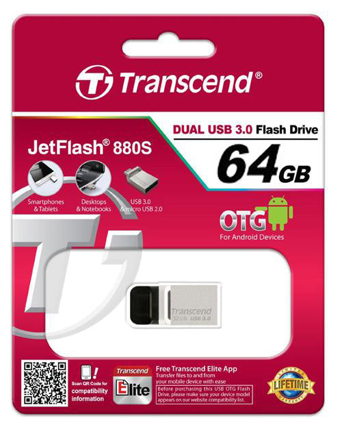 Transcend 64GB JetFlash 880 USB 3.0 OTG Flash Drive - Laptop Spares