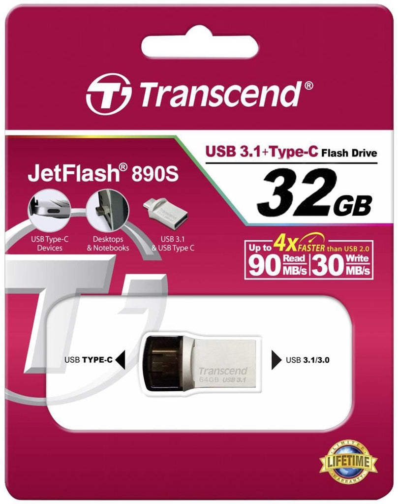 Transcend 32GB JetFlash 890 USB 3.1 Type C OTG Flash Drive - Laptop Spares