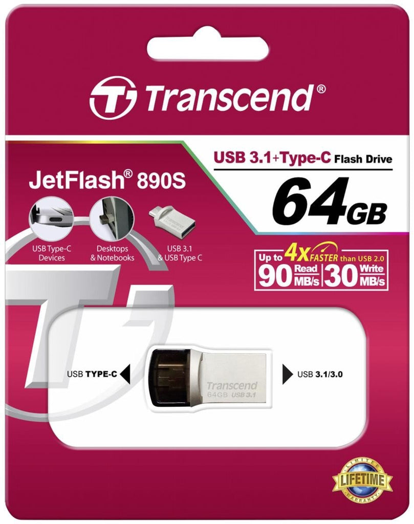 Transcend 64GB JetFlash 890 USB 3.1 Type C OTG Flash Drive - Laptop Spares
