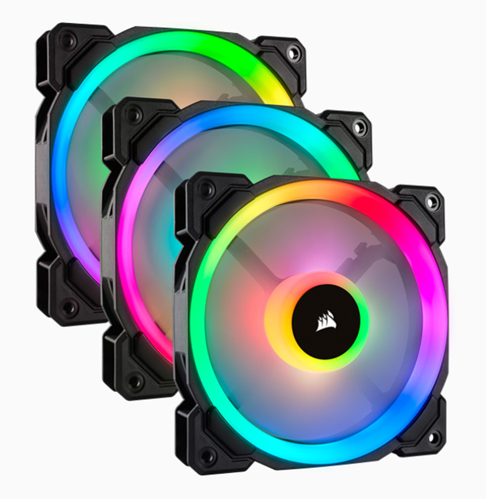 Corsair LL120 RGB 120mm Dual Light Loop RGB LED PWM Fan — 3 Fan Pack with Lighting Node PRO - Laptop Spares