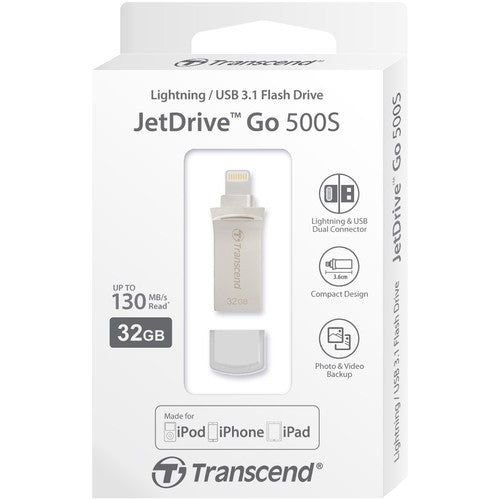 Transcend 32GB JetFlash GO 500 USB 3.1 Flash Drive For IPhone - Laptop Spares