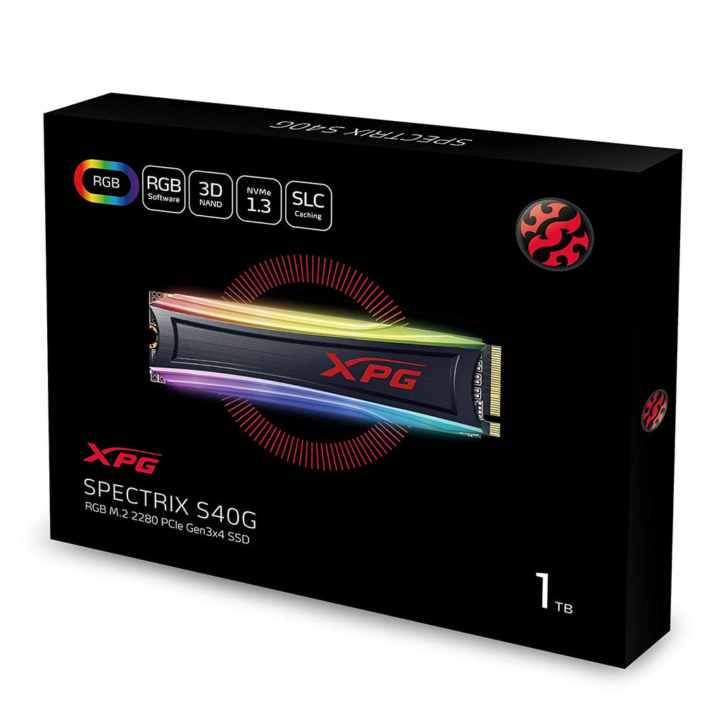 Adata XPG SPECTRIX S40G RGB 1TB NVMe PCIE SSD Hard Drive Gen3x4 M.2 2280 Card - Laptop Spares