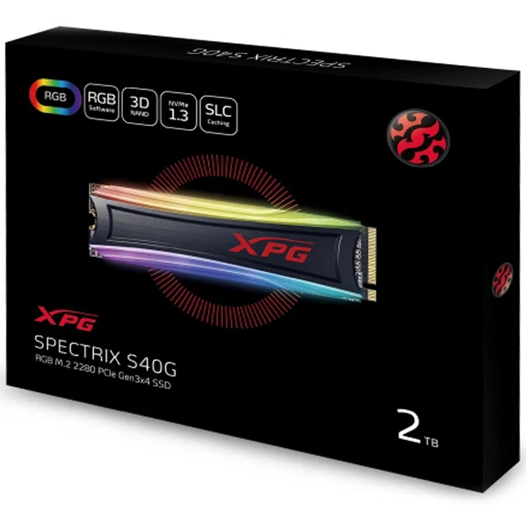 Adata XPG SPECTRIX S40G RGB 2TB NVMe PCIE SSD Hard Drive Gen3x4 M.2 2280 Card - Laptop Spares