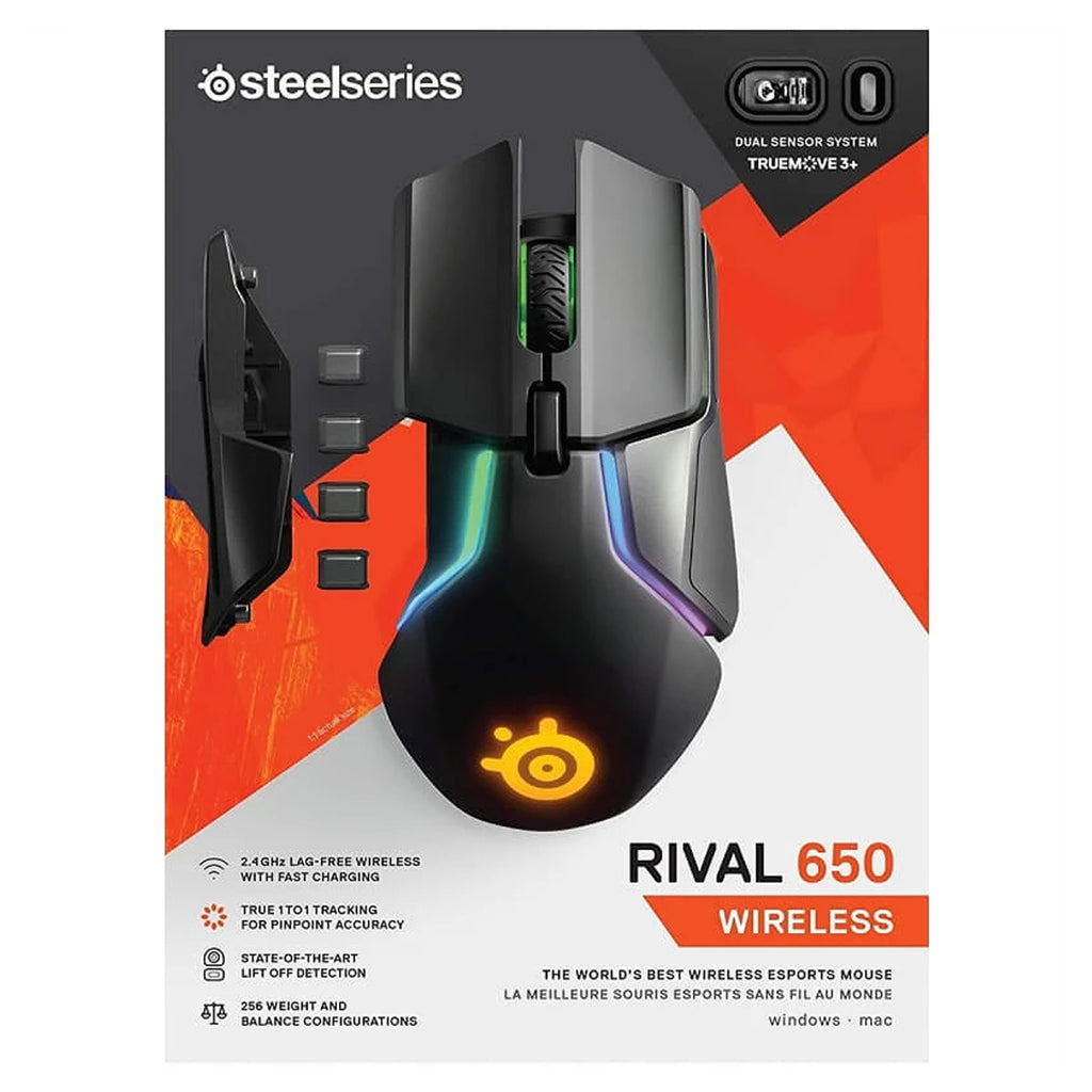 SteelSeries Rival 650 Quantum Wireless RGB Lighting Optical Gaming Mouse - Laptop Spares