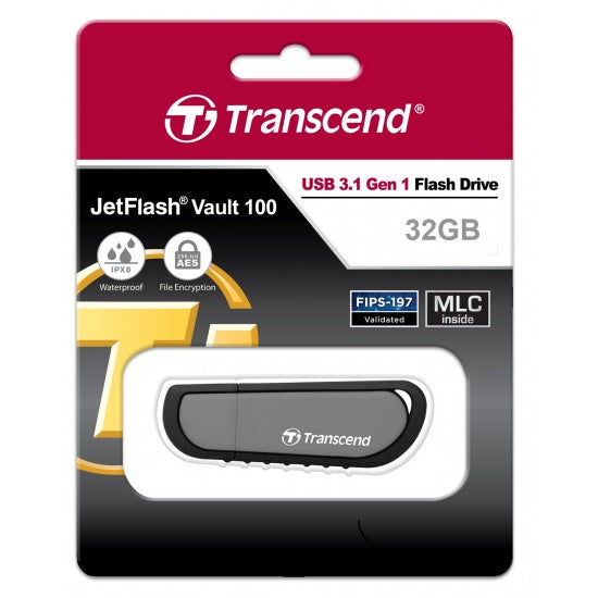 Transcend Jet Flash Vault 100 32GB USB Flash Storage Drive 3.1 - Laptop Spares